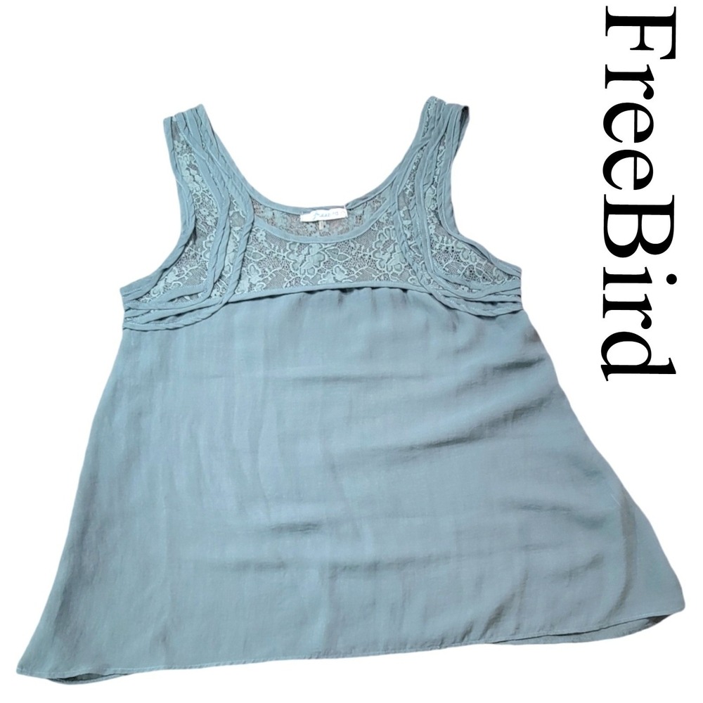 Freebird Tank Top Women S Sage Green Lace Boho Romantic Ruffle Sleeveless